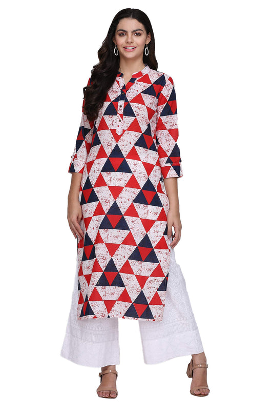 Gosriki WomenS Multicoloured Color Cambric Fancy Long Straight Block Print Kurti (Shree Kur190103_Multicoloured)