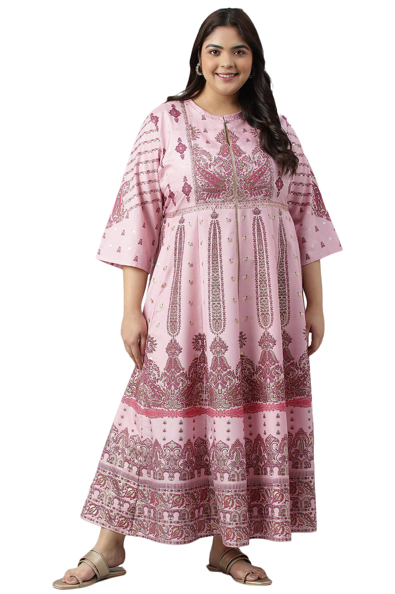 W For Woman WomenS Polyester Plus Size Cameo Pink Floral Printed Festive Dress Ankle Length 22Auw18271G-119052