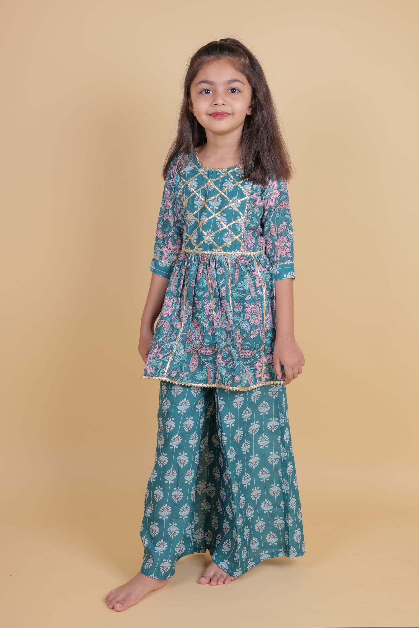 Tagas Girls Round Neck Kurti With Plazo Set | Traditional Girls Ethnic Wear|Ethnic Wear for girls| Floral printed kurti