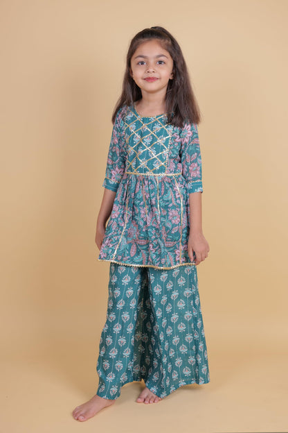 Tagas Girls Round Neck Kurti With Plazo Set | Traditional Girls Ethnic Wear|Ethnic Wear for girls| Floral printed kurti