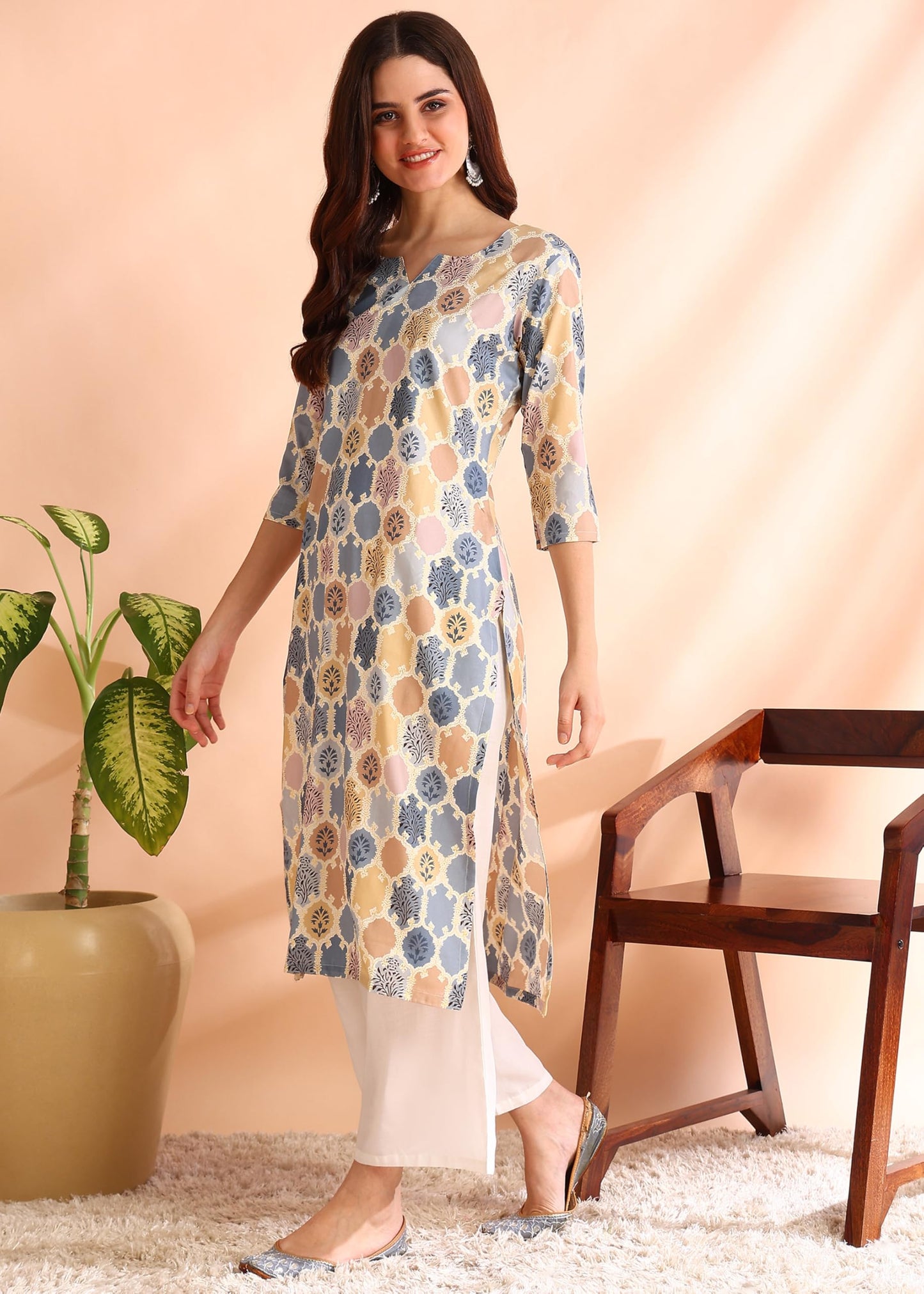 Dsk Studio Poly Rayon Foil Printed Straight Kurti