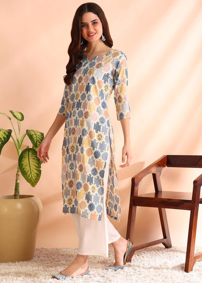 Dsk Studio Poly Rayon Foil Printed Straight Kurti