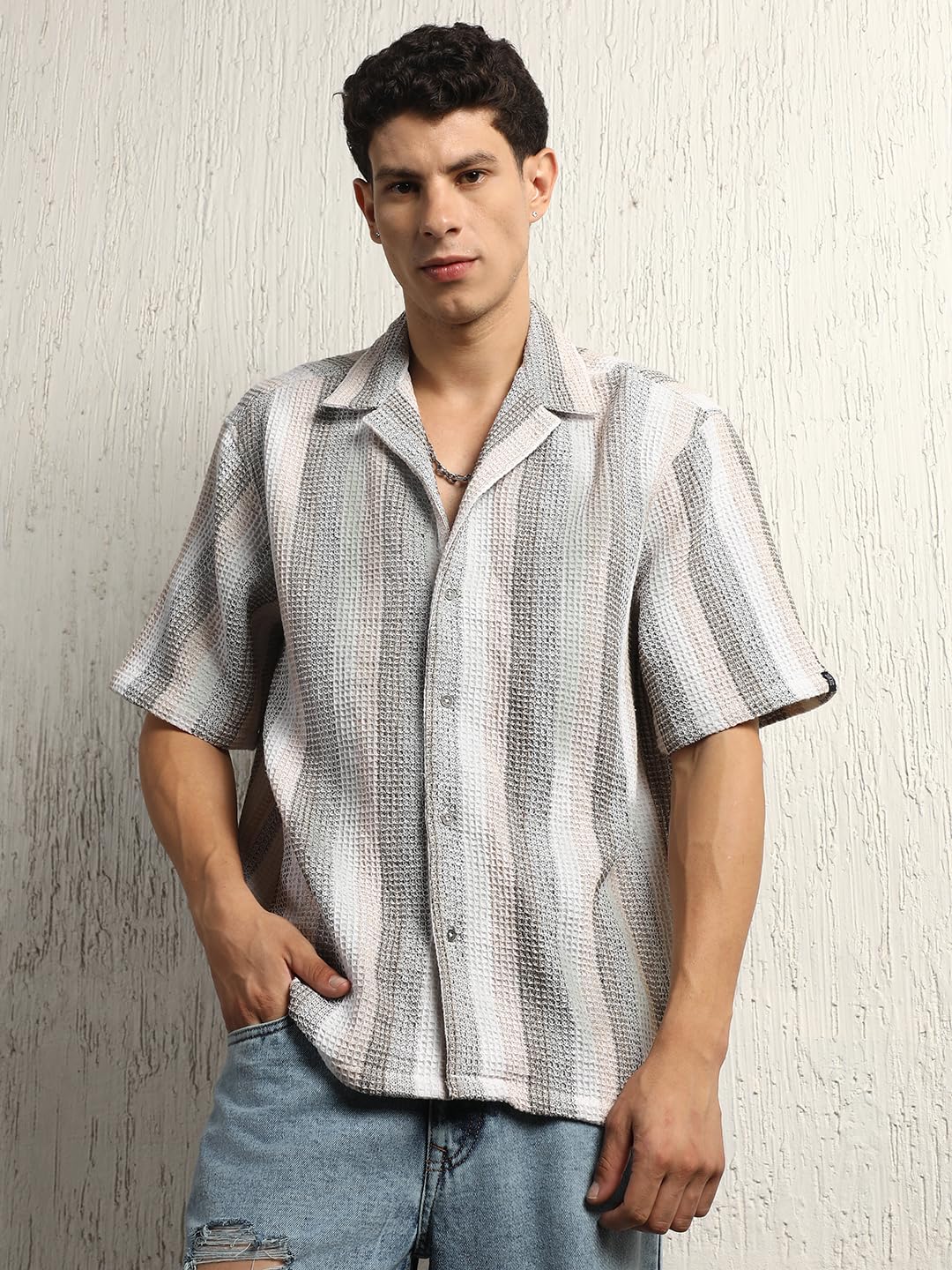 Hubberholme Men Summer Cotton Spread Collar Short Sleeves Oversized Casual Shirt 28 Green