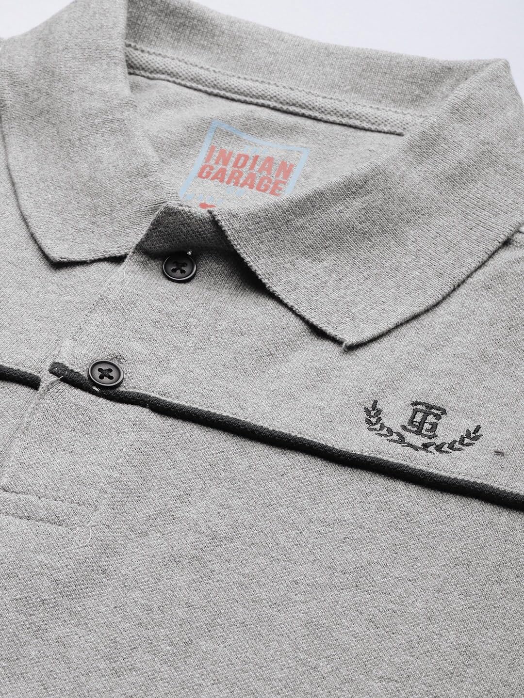 The Indian Garage Co Men Slim Fit Solid Polo Collar Tshirt Grey Melange