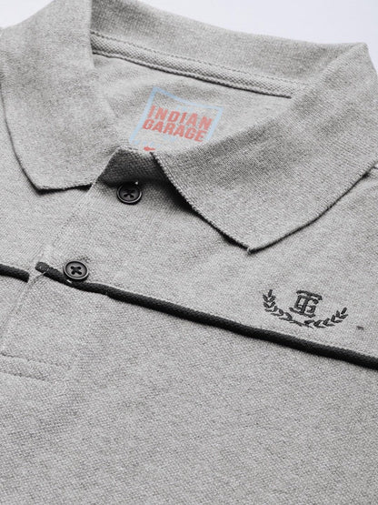 The Indian Garage Co Men Slim Fit Solid Polo Collar Tshirt Grey Melange