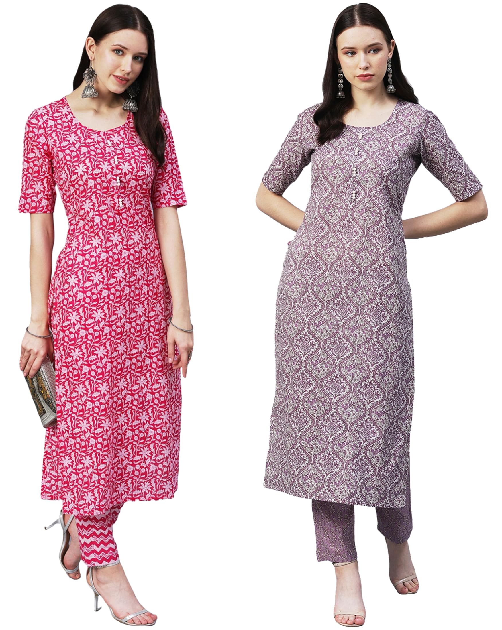 ANNI DESIGNER Ladies Cotton Blend Kurta with Trousers Pack of 2, multi-coloured, XXL