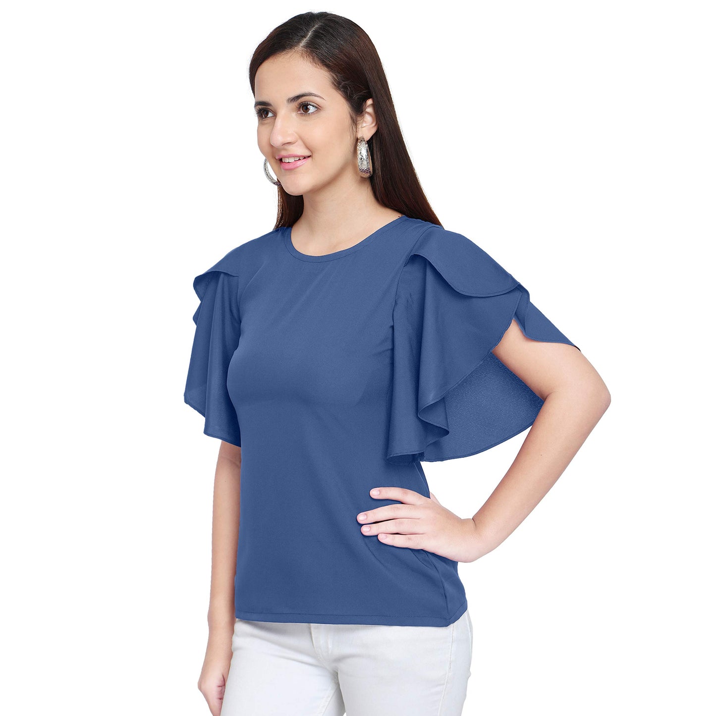 OOMPH! Womens Crepe Tank Top - Slate Blue