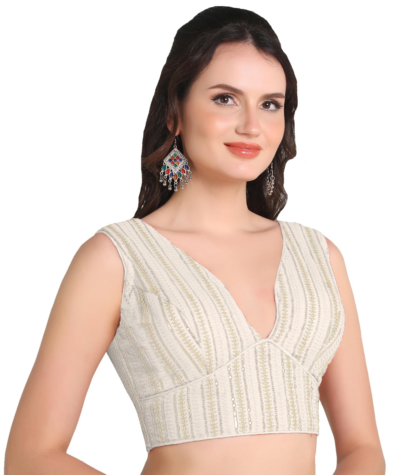 Pujia Mills WomenS Indian Ethnic Wear Sabyasachi Sequence With Dhaga Embroidered Zari Work Sweetheart Neck Blouse Sleeveless Re