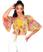 POPWINGS Women Casual Yellow Printed Chiffon Shrug