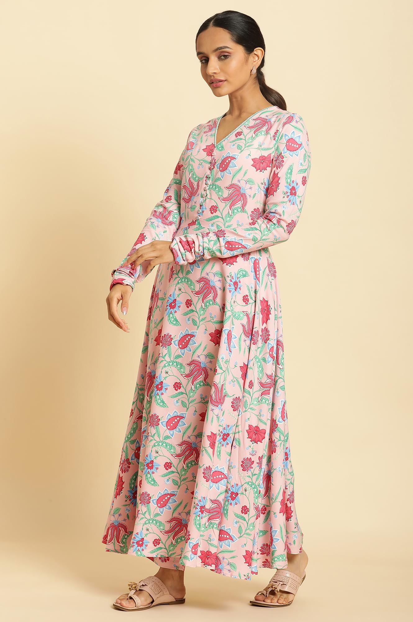 W for Woman Women's Rayon Floral Kurta, Straight Pant & Dupatta