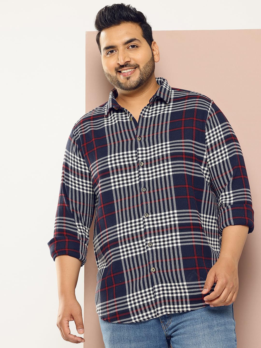 Thomas Scott | Mens | Checks Printed | Plus Size | Regular Fit | Knitted | 100% Cotton | Long Sleeve | Shirts for Men (TS1741_N