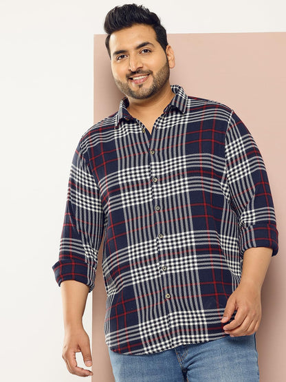 Thomas Scott | Mens | Checks Printed | Plus Size | Regular Fit | Knitted | 100% Cotton | Long Sleeve | Shirts for Men (TS1741_N