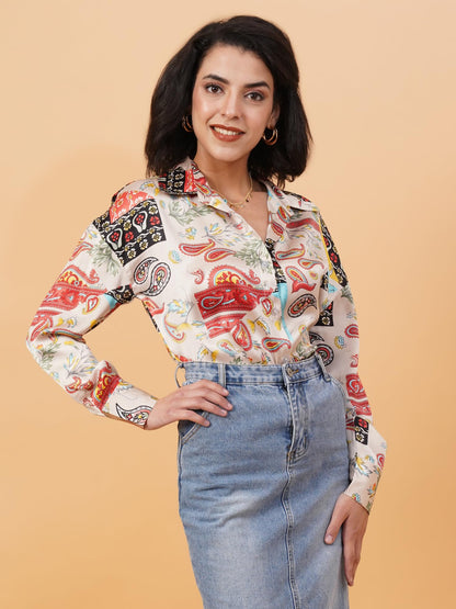 Kotty WomenS Relaxed Fit Printed Spread Collar Casual Shirt