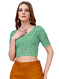 Vihu Fashion Womens Readymade Hosiery Lycra Stretchable Round Neck Half Sleeve Blouse with swaroski Work Fancy Lycra Stretchabl