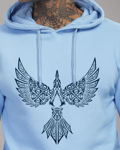 ADRO Men's Cotton Neck Hooded Sweatshirt (H24-BIRD-SK_Sky Blue