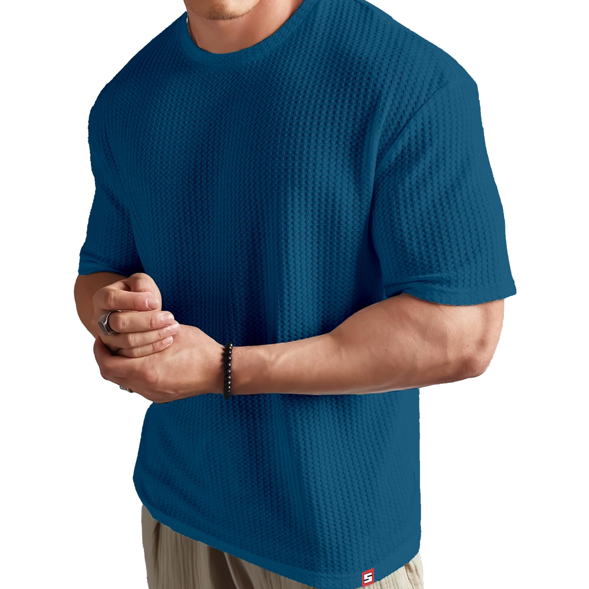 SHODOX Mens Solid Dotted Unique Design Oversized Tshirt for Men - Round Neck Loose Fit Drop Shoulder Mens T-Shirt