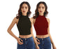 Shasmi Womens & Girls Solid Ribbed Round Neck Collarless Sleeveless Slim Fit Simplicity Tank Tops (Pack of 2) (TOP 37 Black Ma
