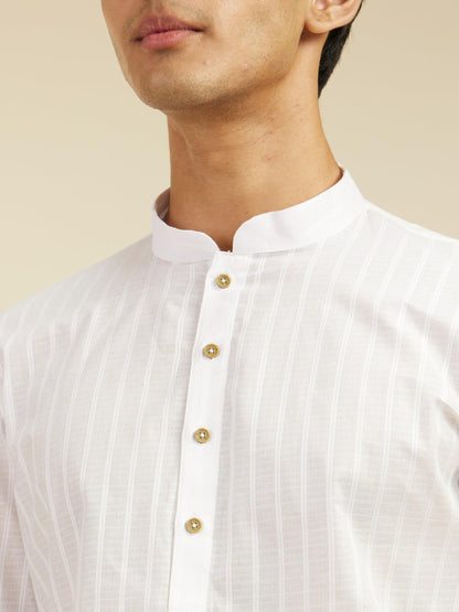 DIWAS BY MANYAVAR Mens Cotton Self Design Kurta (White,XL)