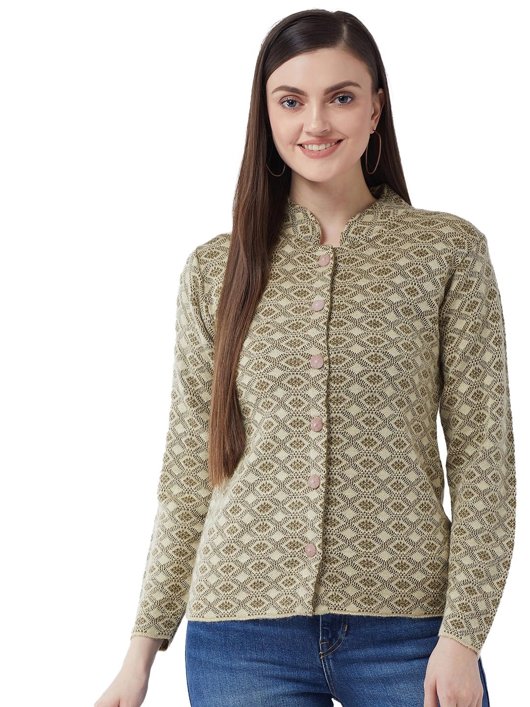 Modeve Women Printed Camel Casual Sweater For Winter