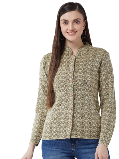 Modeve Women Printed Camel Casual Sweater For Winter