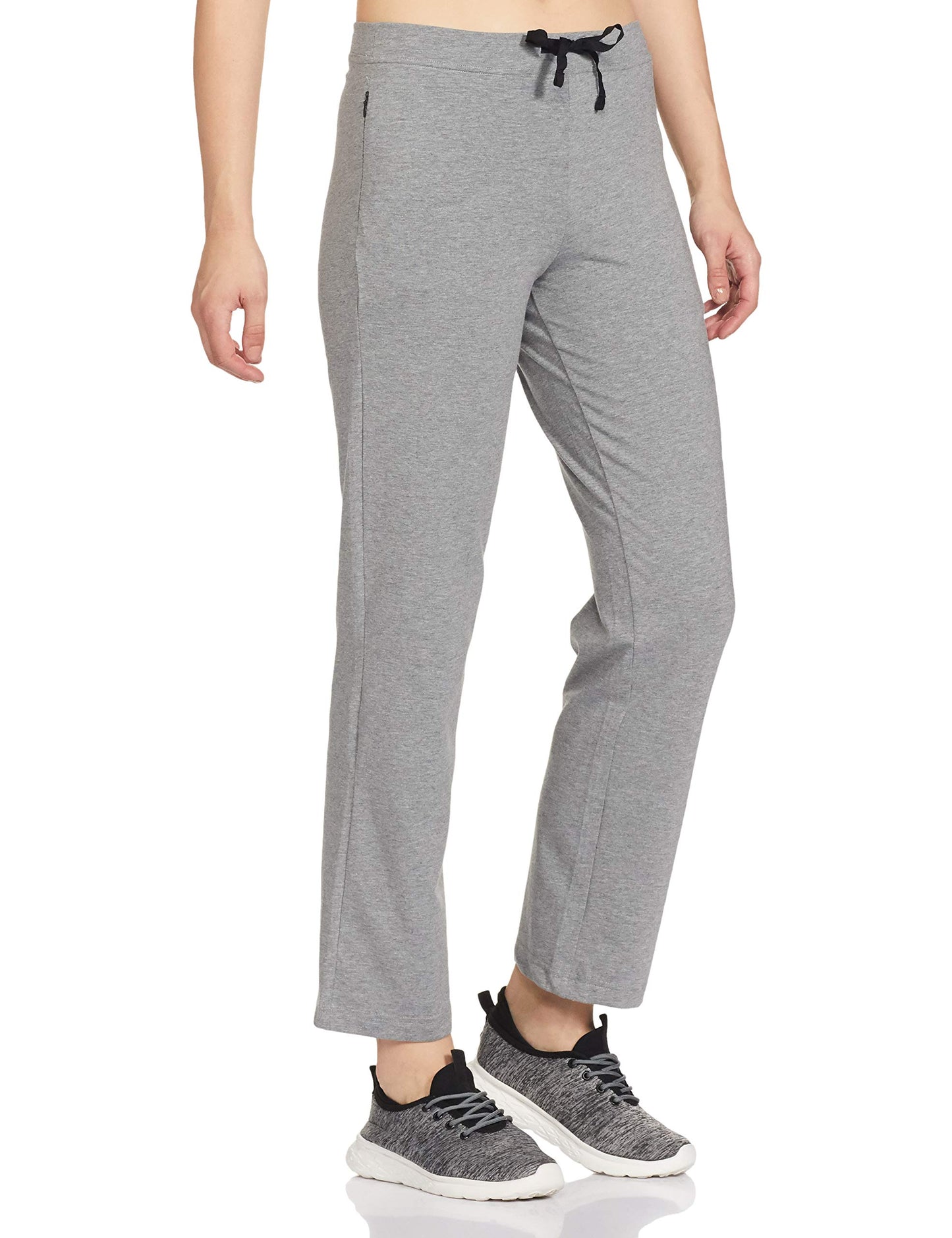 Enamor Essentials Womens Mid Rise Slim Fit Straight Leg Breathable Stretch Cotton Lounge Pants with Drawstring and Invisible Zip