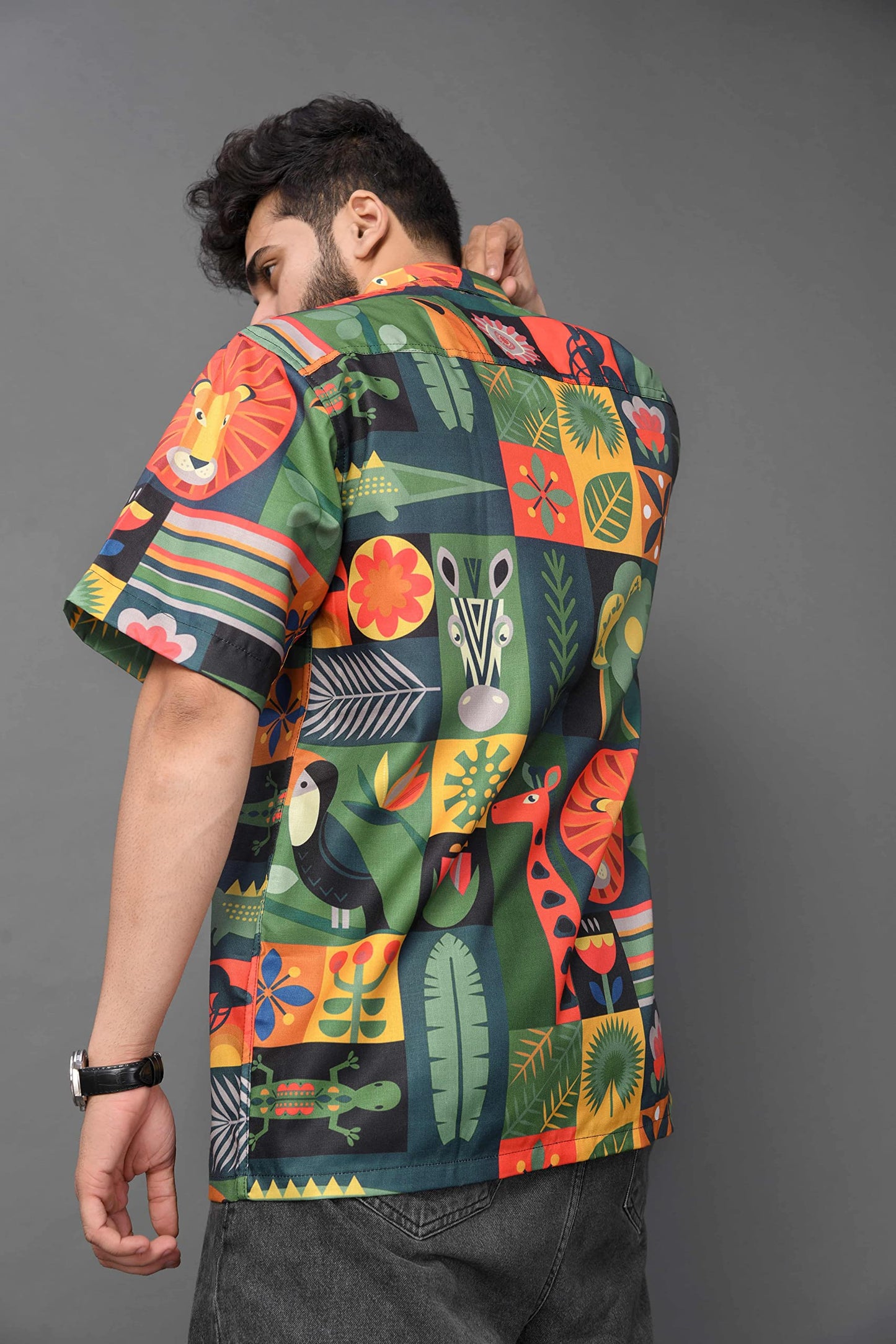 Brown Culture MenS Cotton Blend Abstract Print Shirt With Spread Collared Half Sleeves Standard Length And Button Down Closure