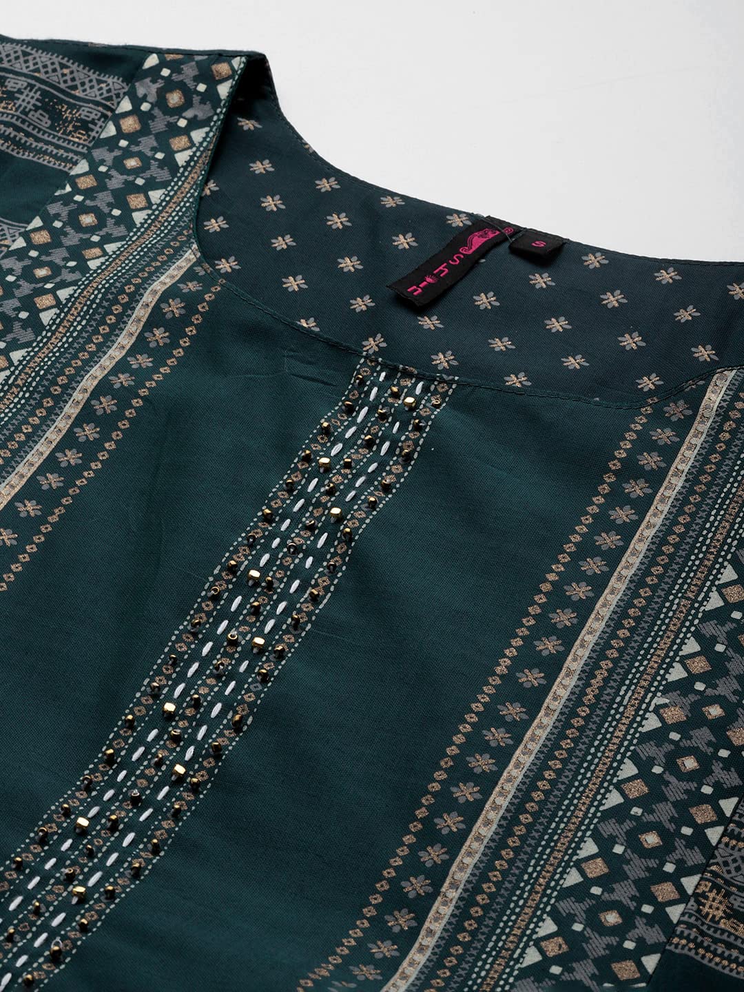 ishin Women's Silk Blend Teal Embellished Anarkali Kurta