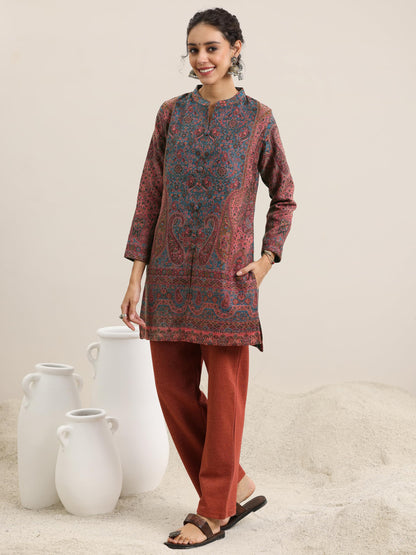 Libas Womens Woven Design Wool Straight Kurta With Palazzos