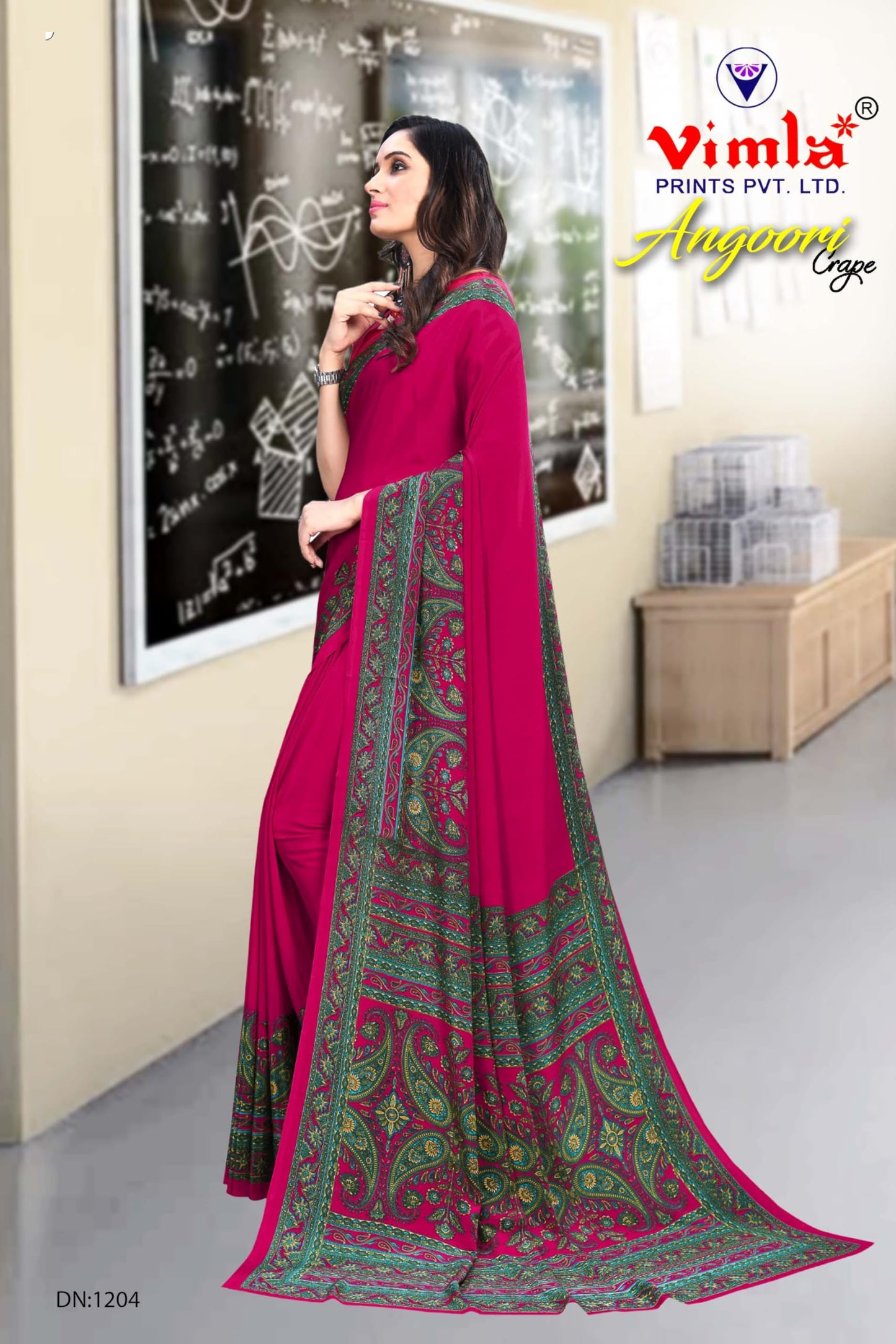 Vimla WomenS Multi Crepe Silk Uniform Saree With Blouse - Elegant Office Wear, Comfortable And Durable, Vibrant Colors, Easy Ma