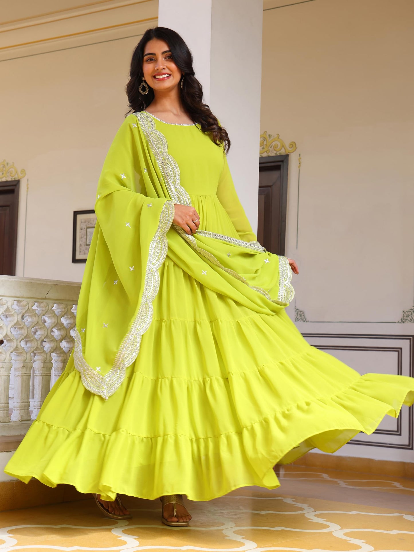 Fashion Basket WomenS Georgette Solid Anarkali Dress