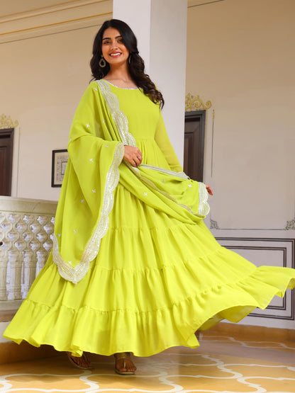 Fashion Basket WomenS Georgette Solid Anarkali Dress