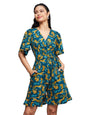 Miss Chase WomenS V-Neck Half Sleeve Animal Patterned Wrap Styled Pure Cotton Knee Long Playsuit With Pockets (Mcss24D19-12-306