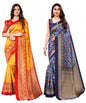 Yashika Womens Combo Art Silk Printed Saree With Blouse Piece Pack Of 2(MINALI MUSTARD-SWATI NAVY)