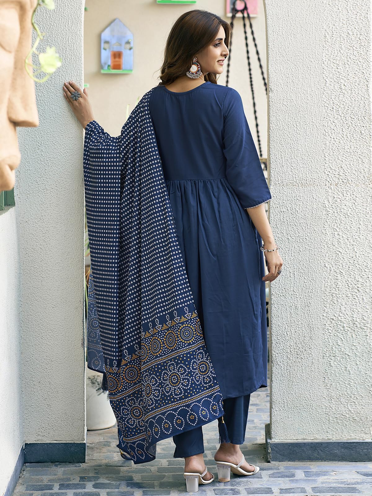 Sanisa Womens Cotton Blend Sequence Embroidery Gota Lace Alia Cut Kurta with Pant and Dupatta Set| Ethnic Set | Suit Set | Kurt