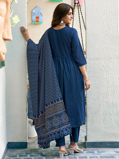 Sanisa Womens Cotton Blend Sequence Embroidery Gota Lace Alia Cut Kurta with Pant and Dupatta Set| Ethnic Set | Suit Set | Kurt