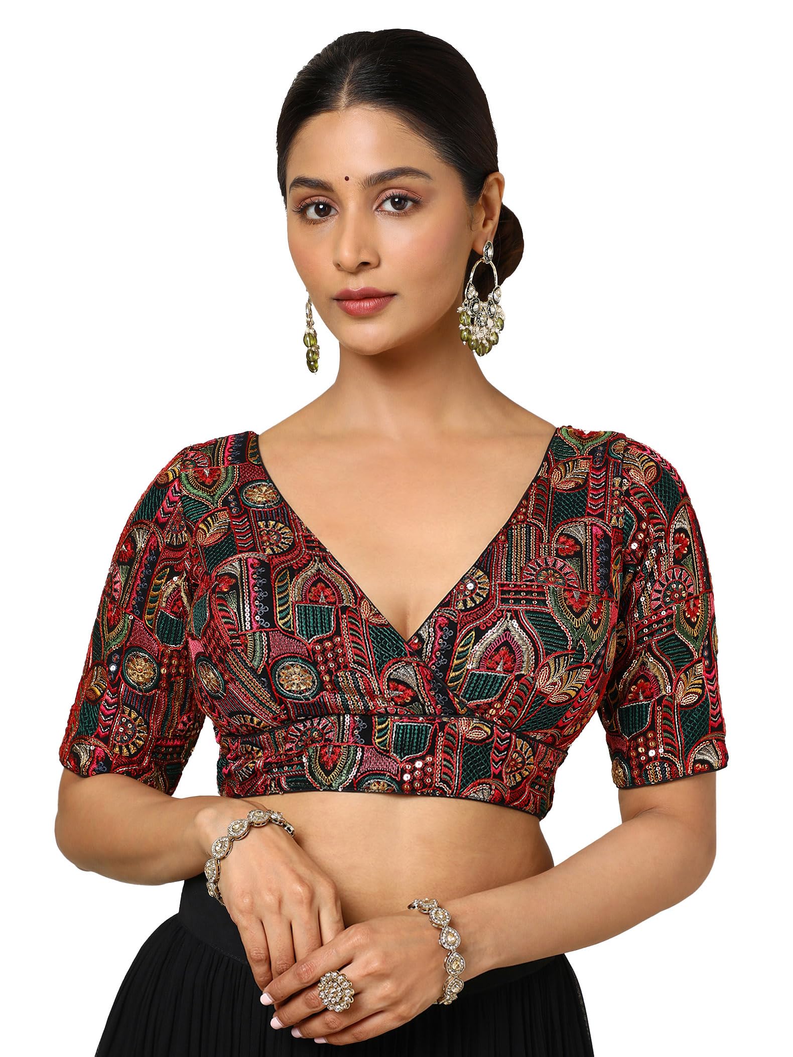 Soch Womens Black Georgette Embroidered Padded Blouse With Sequins