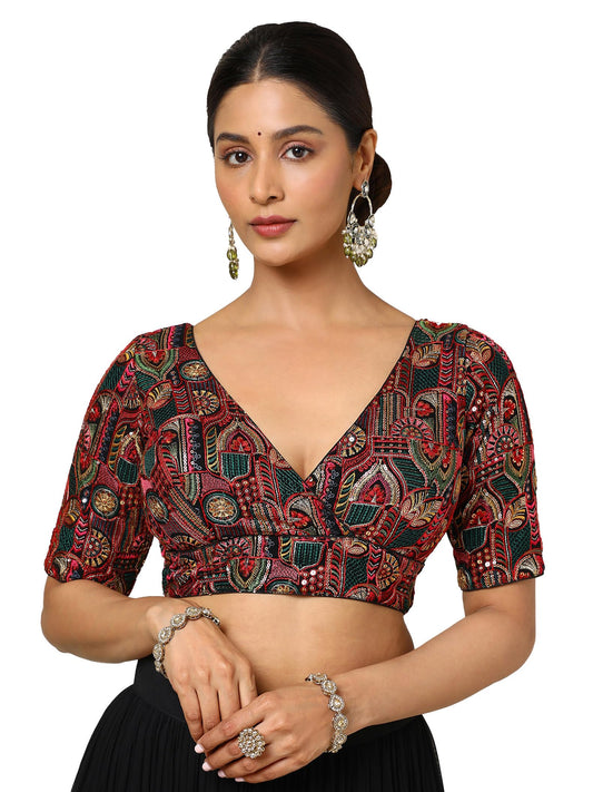 Soch Womens Black Georgette Embroidered Padded Blouse With Sequins