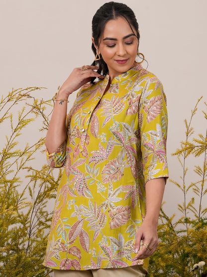 Libas WomenS Silk Blend Printed A-Line Kurtis (37077_Yellow