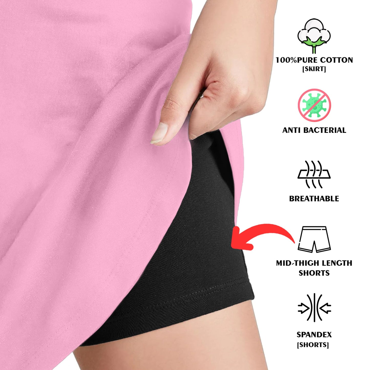 Kyda KidsGirls Cotton Printed Skirt Attached With Inner Lycra Shorts(Pack Of 1) Baby Pink