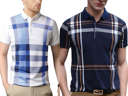 Noble Monk MenS Letter Print Regular Fit T-Shirt (T344Hs-Whsb-T471Hs-Nb_White Sky Navy Blue