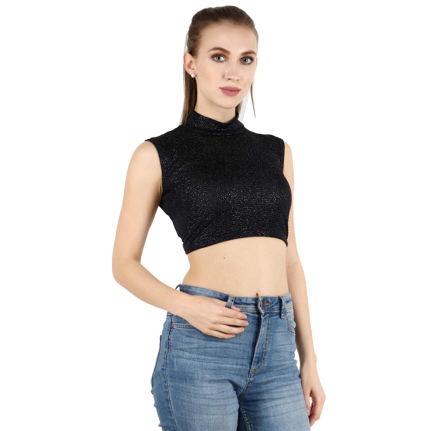 Popwings Casual Solid Sleeveless Crop Top For Women || Turtle Neck Summer Crop Top For Women || Crop Tops For Women Latest Fancy