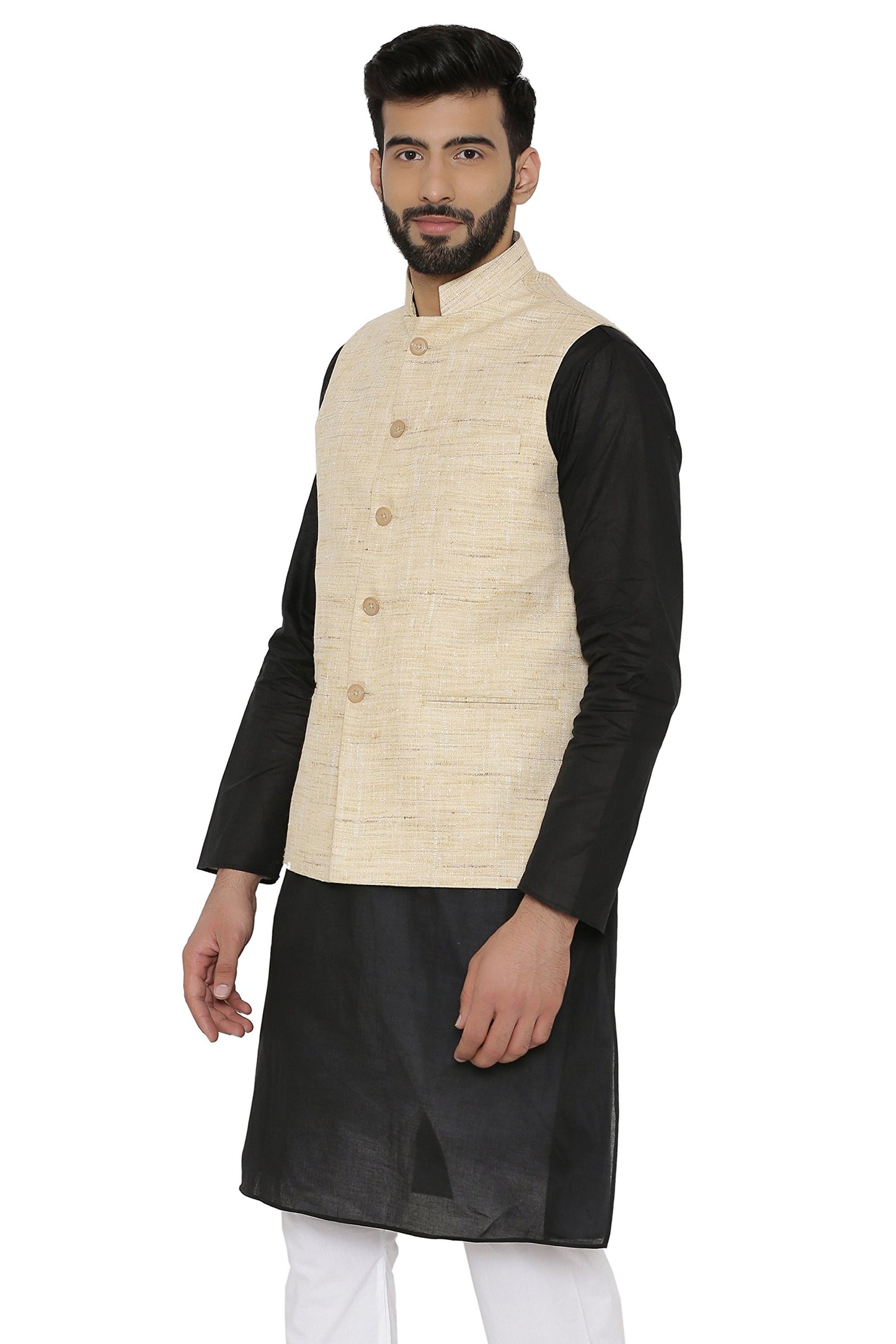 WINTAGE Mens Pista Tailored Fit Party/Festive Indian Nehru Jacket Vest Waistcoat : Beige