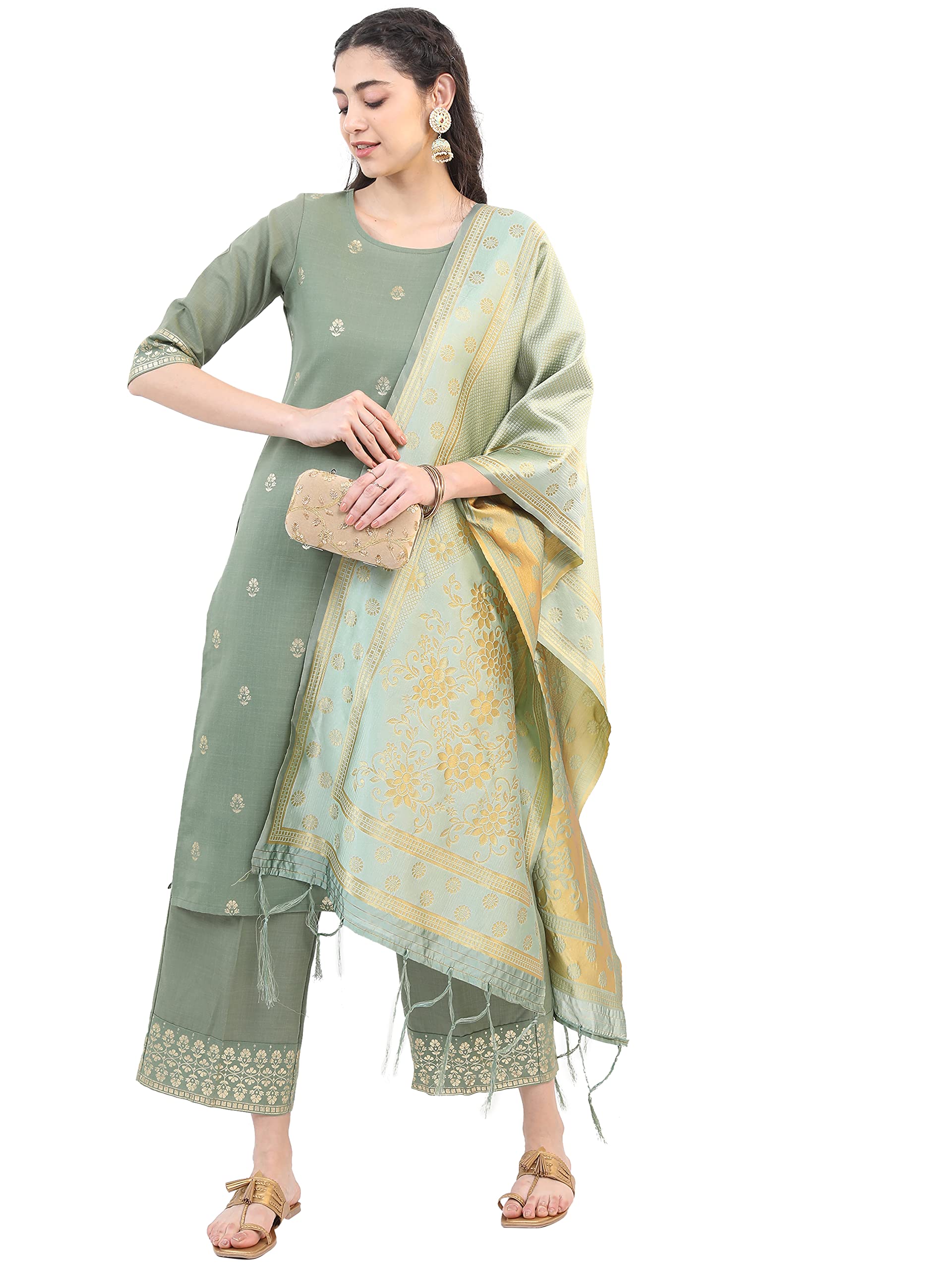 Ketch Polyester Womens Regular Fit Kurta&Duppatapalazzo (Khk3000061_Green, Medium