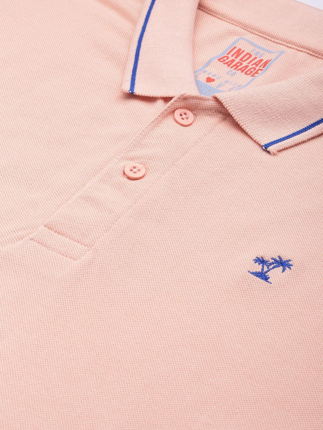 The Indian Garage Co Men Slim Fit Solid Polo Collar Tshirt Peach