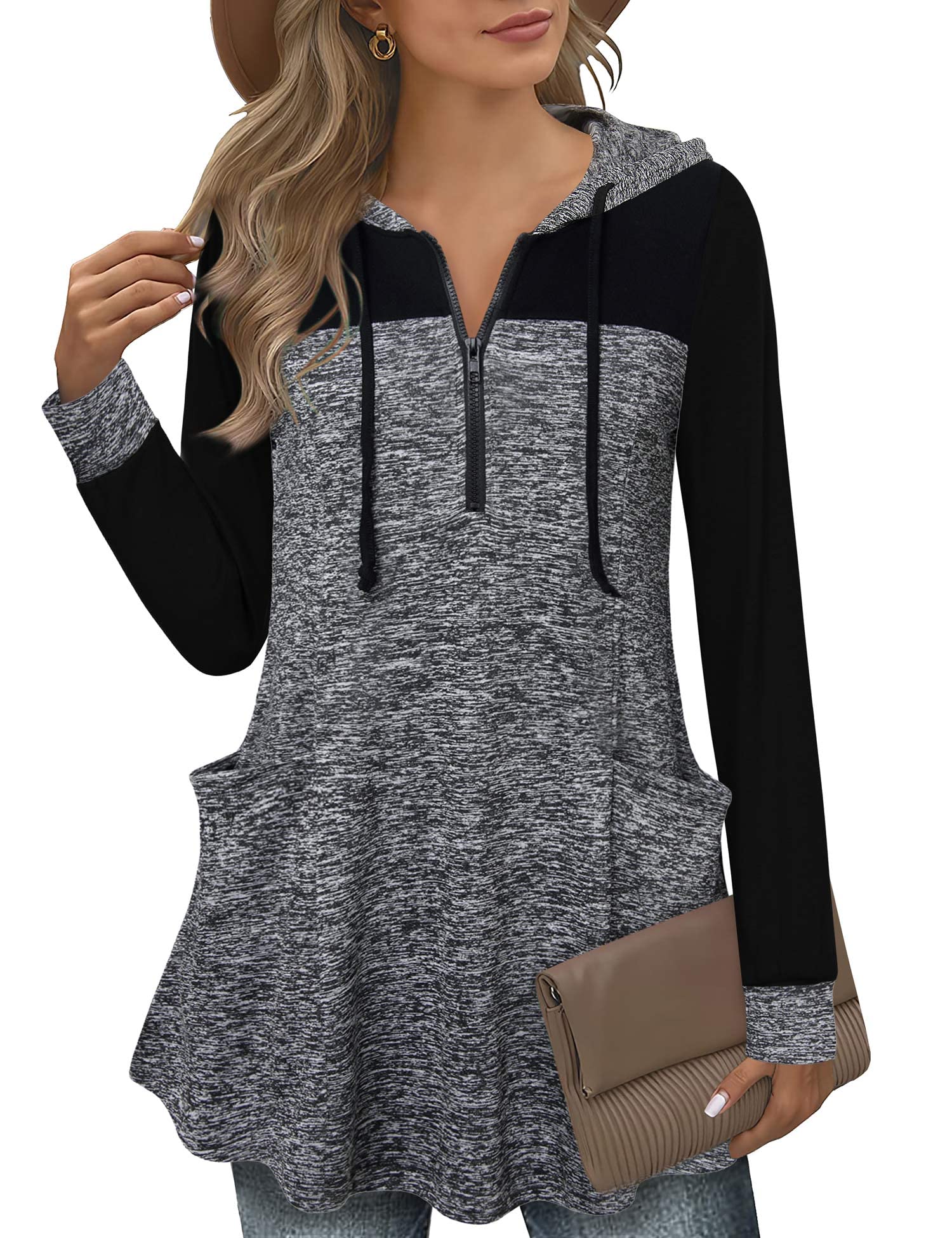 Vivilli Maternity Tunic Tops Oversized Dressy Nursing Tunics Hoodie for Leggings for Women Plus Size 2XL Tunic Sweater Patchwork
