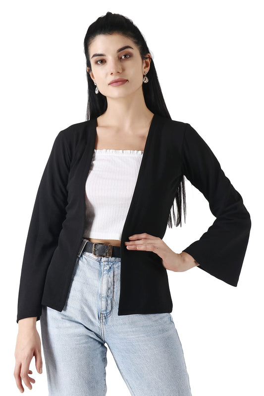 POPWINGS Casual Solid Open Neck Shrug for Women || Latest Stylish Trendy Women Shrugs for Summer Wear || Full Sleeves Shrugs for