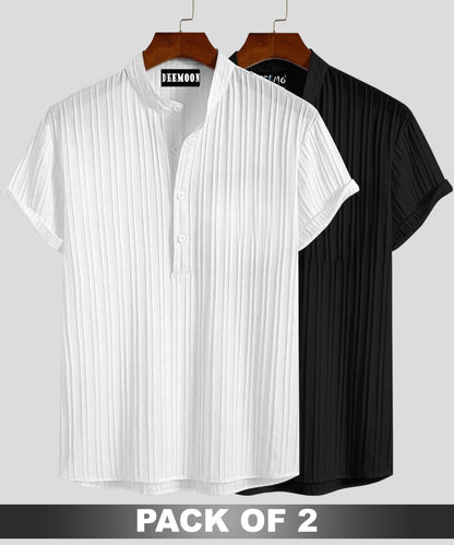 Deemoon Combo Of MenS Polyster Kurta With Mandarin Collar, Half Placket Buttons, Front Pocket | Half Sleeves | Soft & Breathabl