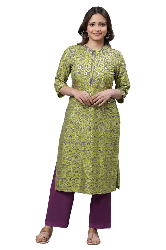 Aurelia WomenS Green Embroidered Festive Kurta In Floral Print