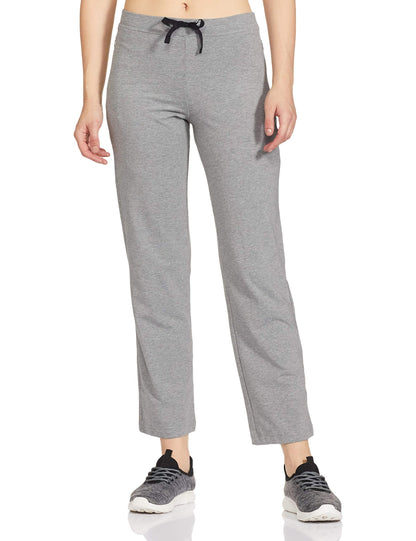 Enamor Essentials Womens Mid Rise Slim Fit Straight Leg Breathable Stretch Cotton Lounge Pants with Drawstring and Invisible Zip