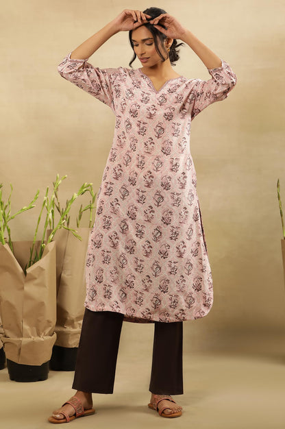 Folksong by W Women Pink Printed Viscose Straight Kurta